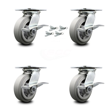 Service Caster 6 Inch Thermoplastic Caster Set with Ball Bearings and Brakes/Swivel Locks SCC SCC-35S620-TPRBF-SLB-BSL-4